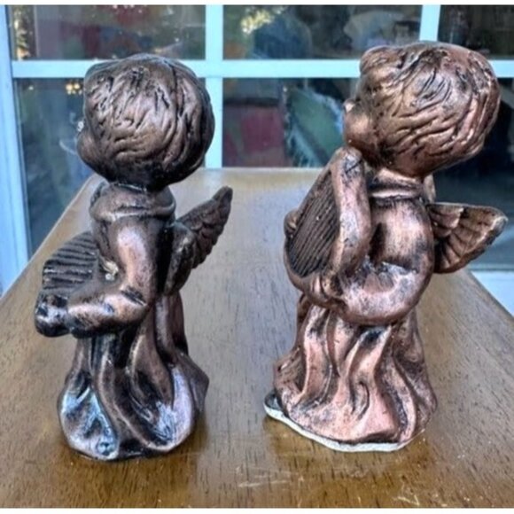 VTG Porcelain Angel Figurines Set of 2 Antique Look Bronze Finish Midwestern Hom - Picture 7 of 12
